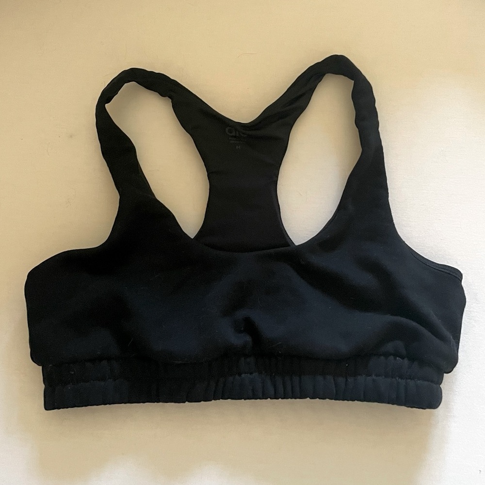 Alo Yoga Scoop Neck Sweatshirt Bra, Size Medium, Black
